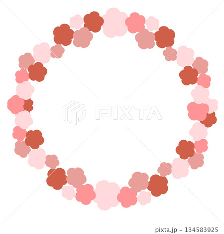 手描きのピンクの花の丸型フレーム素材 手描きのピンクの花の丸型フレーム素材 134583925