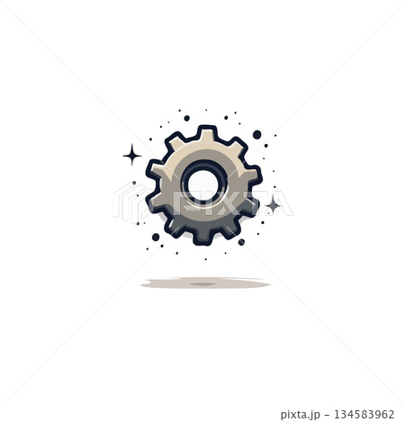 Isolated vector illustration of a shiny gear with a cosmic stardust aura creating an imaginative 134583962
