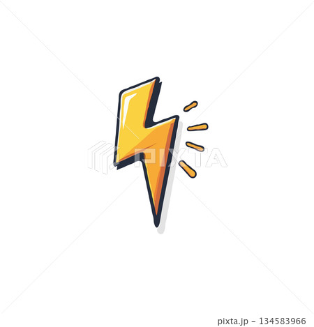 Illustration of a dynamically shaped lightning bolt, a symbol of sudden force and raw electrical 134583966