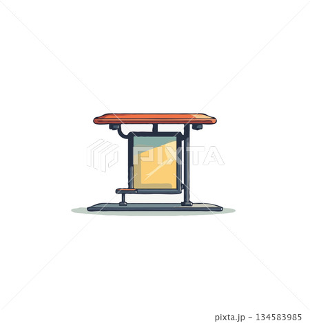 Stylized illustration depicting urban bus stop shelter with seating, offering protection and 134583985