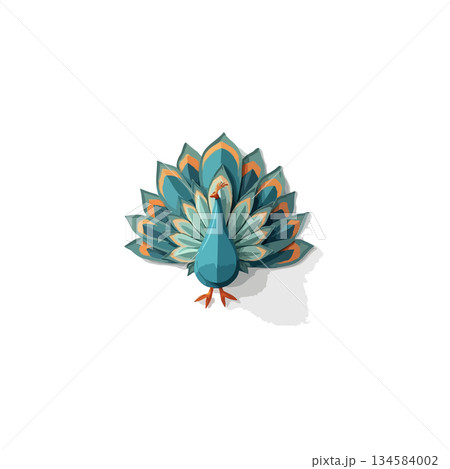 Elegant peacock illustration showcasing intricate feather detail and symmetrical design capturing 134584002