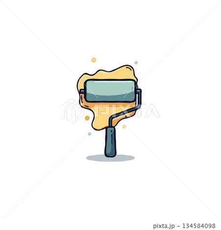 Illustration of paint roller applicator with yellow streak spreading for wall decorating project 134584098