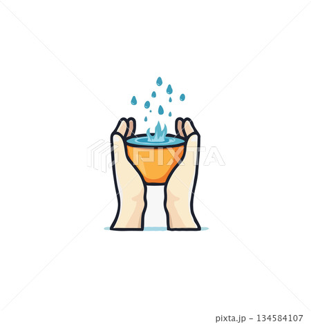 Cupped hands offering refreshment a symbol of care and source of life giving essence for vitality Cupped hands offering refreshment a symbol of care and source of life giving essence for vitality 134584107