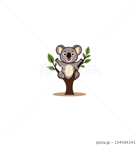 Charming koala illustration perched amidst verdant foliage invites playful wonder and a gentle 134584141