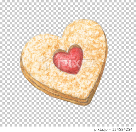 ジャムサンドクッキー　水彩色鉛筆イラスト 134584254