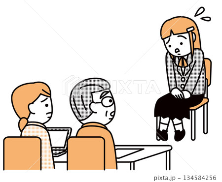 緊張して面接を受ける女子高生 緊張して面接を受ける女子高生 134584256