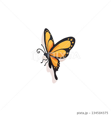 Vibrant yellow butterfly illustration showcasing exquisite wing patterns against a clean white Vibrant yellow butterfly illustration showcasing exquisite wing patterns against a clean white 134584375