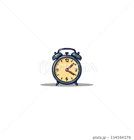 Charming cartoon alarm clock illustration against a minimalist background emphasizing time Charming cartoon alarm clock illustration against a minimalist background emphasizing time 134584379
