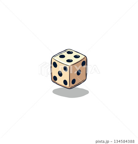 Illustrated single die exhibiting numerical probability and chance for game design and educational 134584388