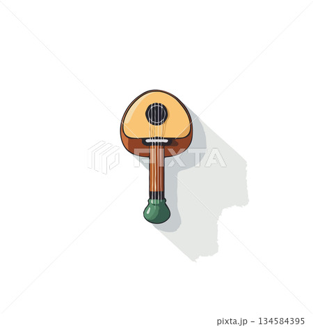 Cartoon mandolin illustration displaying shadow effect against clear backdrop providing artistic 134584395