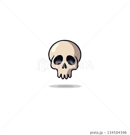 Whimsical skull cartoon illustration featuring minimalistic design with smooth gradient shading 134584396