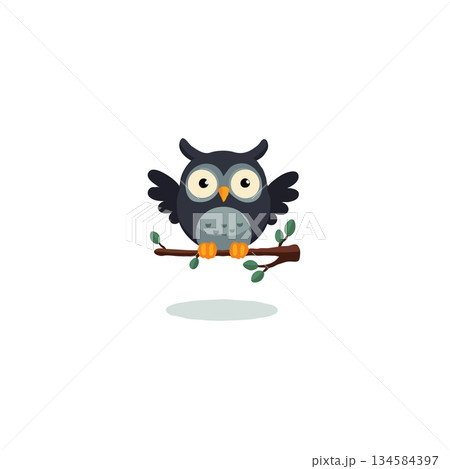 Whimsical avian perched on branch vector illustration depicting serenity in nature and simplistic Whimsical avian perched on branch vector illustration depicting serenity in nature and simplistic 134584397
