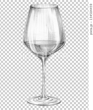 wine glass not empty label vertical pencil drawn graphic. Hand drawn pencil drawing. for menu, decoration and design 134584459