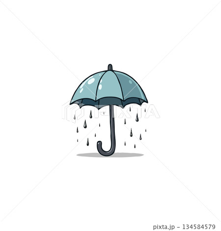 Simple light blue umbrella protection from falling raindrops offering shelter and weather Simple light blue umbrella protection from falling raindrops offering shelter and weather 134584579
