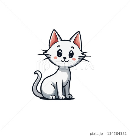 Adorable cartoon white cat illustration exudes innocence and charm creating a whimsical feeling Adorable cartoon white cat illustration exudes innocence and charm creating a whimsical feeling 134584581