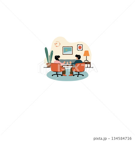 Engaging two individuals collaborative strategy session contemporary office ambiance professional Engaging two individuals collaborative strategy session contemporary office ambiance professional 134584716