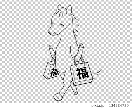 一幅線條畫,畫的是一匹微笑的馬,手裡拿著一個福包。 一幅線條畫,畫的是一匹微笑的馬,手裡拿著一個福包。 134584729