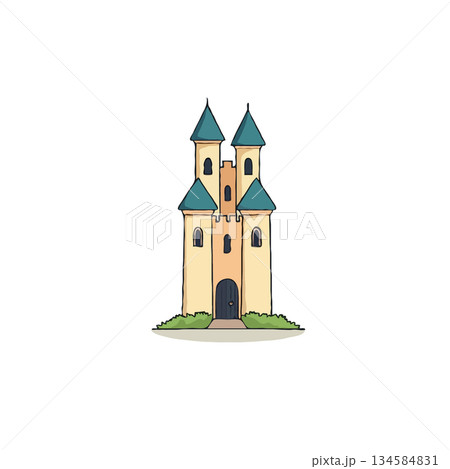 Whimsical fortress illustration fairytale architectural rendering of fantasy castle towers with 134584831