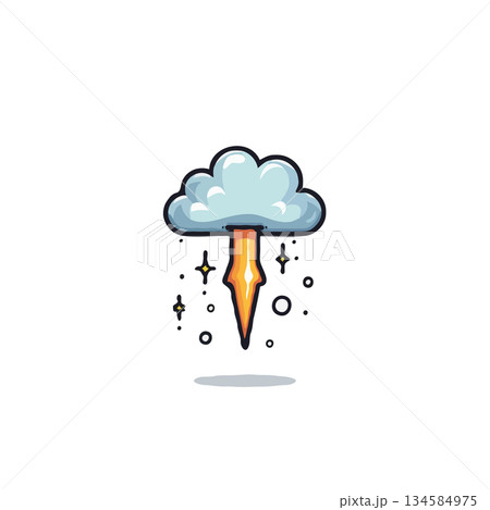 Whimsical cloud rocket emitting sparks, a quirky illustration showcasing imagination, innovation, Whimsical cloud rocket emitting sparks, a quirky illustration showcasing imagination, innovation, 134584975