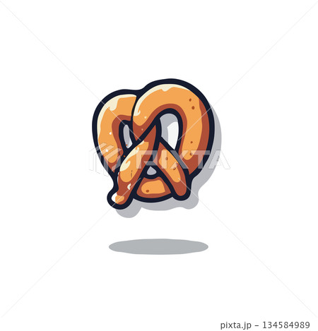 Stylized pretzel illustration floating with a hand-drawn quality look for logo or print designs, 134584989