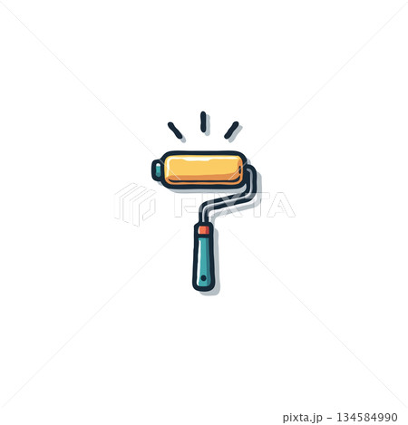 Iconic depiction of a paint roller with a vibrant yellow head suggesting application and creative 134584990