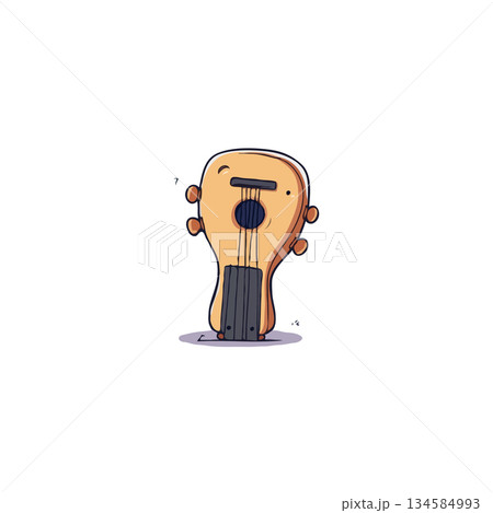 Playful ukulele character with whimsical design and endearing expression evoking a sense of joy 134584993