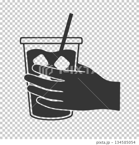 アイスコーヒーを持つ手のシルエットアイコン 134585054