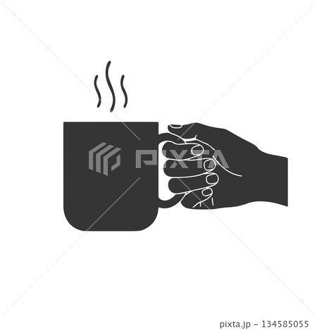 マグカップを持つ手のシルエットアイコン マグカップを持つ手のシルエットアイコン 134585055