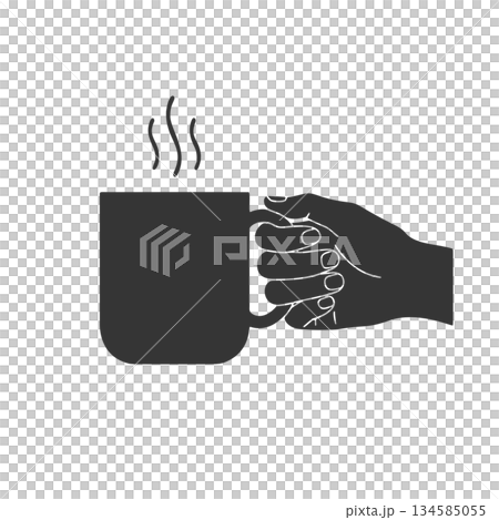 マグカップを持つ手のシルエットアイコン マグカップを持つ手のシルエットアイコン 134585055