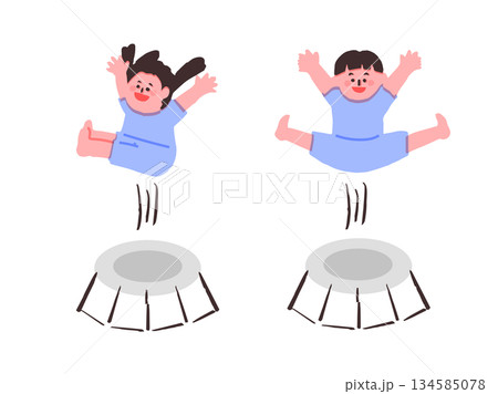 楽しそうにトランポリンをしている子供のイラスト 134585078