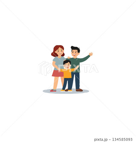 Happy family illustration showcasing togetherness with parents and child enjoying joyous moment in 134585093