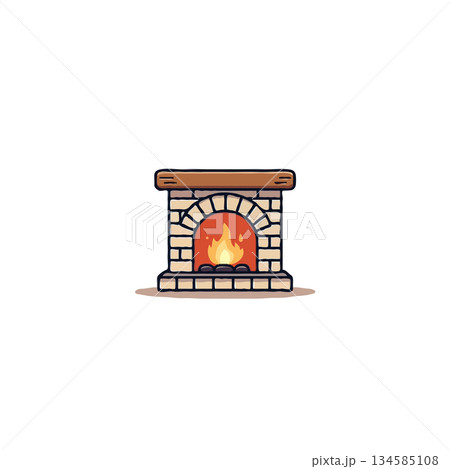 Cozy fireplace with warm flames radiating, perfect for a cartoon illustration and simple design Cozy fireplace with warm flames radiating, perfect for a cartoon illustration and simple design 134585108