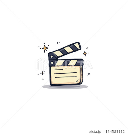 Charming hand drawn illustration of clapperboard with starry accents for creative and artistic Charming hand drawn illustration of clapperboard with starry accents for creative and artistic 134585112