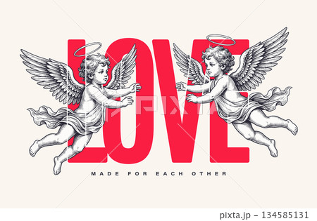 Love Typography With Vintage Cupids 134585131