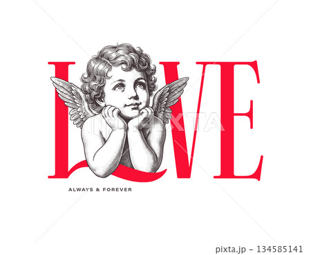 Cute Cupid Love Typography Concept Design 134585141