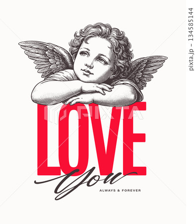 Cute Cupid Love Typographic Design 134585144