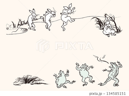 鳥獣戯画のウサギとカエル 134585151