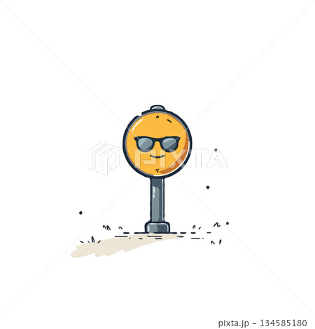 Cartoon character with sunglasses illustration radiating positivity standing on its pedestal in Cartoon character with sunglasses illustration radiating positivity standing on its pedestal in 134585180