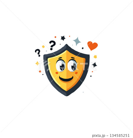 Animated shield character expressing security, protection, and happiness in a charmingly whimsical Animated shield character expressing security, protection, and happiness in a charmingly whimsical 134585251