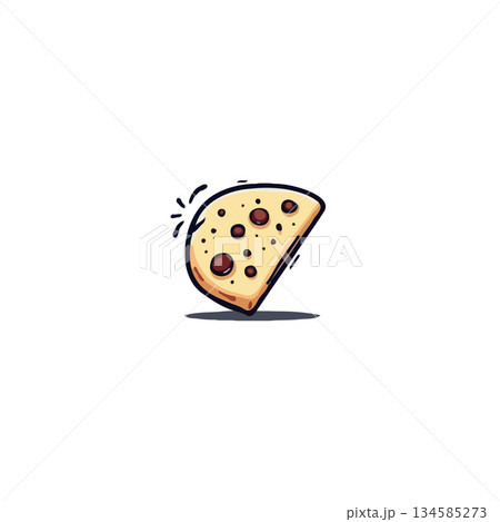 A captivating cartoon depiction of a cheesy slice offers whimsical delight and delicious appeal 134585273