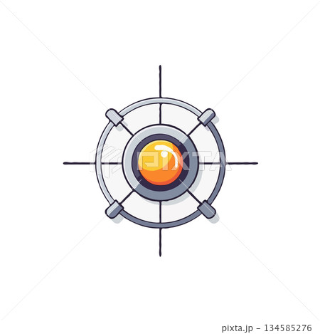 Conceptual navigation tool with stylized geometric elements and vibrant spherical center offers 134585276