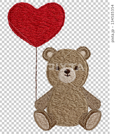 【心型氣球和泰迪熊】手工刺繡插畫素材 134585354