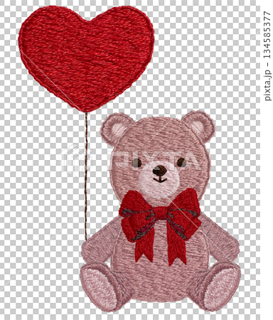 [Heart balloons and teddy bear] Hand embroidery illustration material 134585377