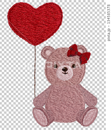[Heart balloons and teddy bear] Hand embroidery illustration material 134585378