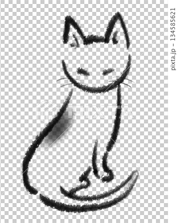 Illustration of a cat looking back while sitting with its head down 134585621