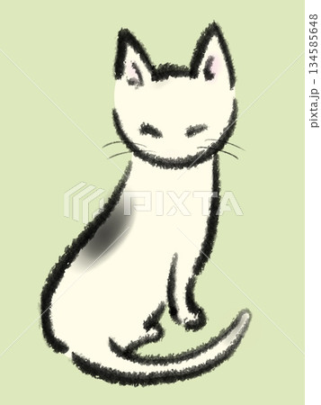 うつむき加減に座ったまま振り返る猫のイラスト うつむき加減に座ったまま振り返る猫のイラスト 134585648
