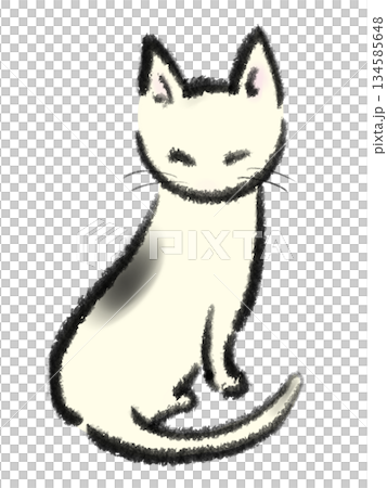うつむき加減に座ったまま振り返る猫のイラスト うつむき加減に座ったまま振り返る猫のイラスト 134585648