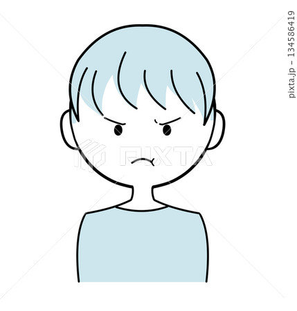 シンプルでかわいい男の子のイラスト ー水色髪の怒っている男性ー 134586419