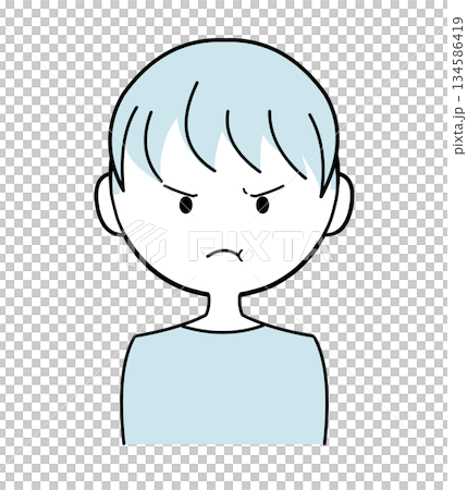 シンプルでかわいい男の子のイラスト ー水色髪の怒っている男性ー 134586419