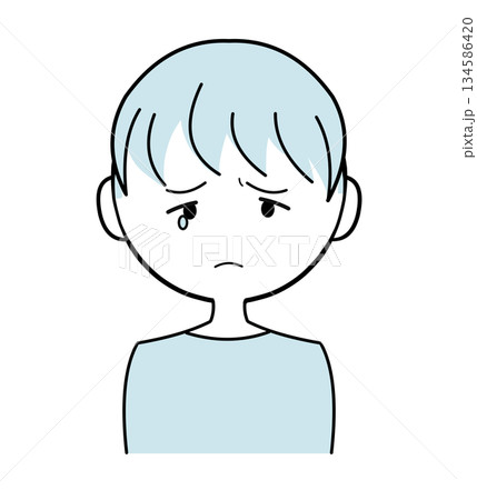 シンプルでかわいい男の子のイラスト ー水色髪の涙目の男性ー 134586420
